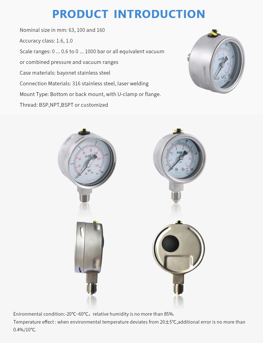 Heavy Duty Type-Bourdon Tube Pressure Gauge-Antivibration Pressure Gauge-Oil Filled Pressure Gauge